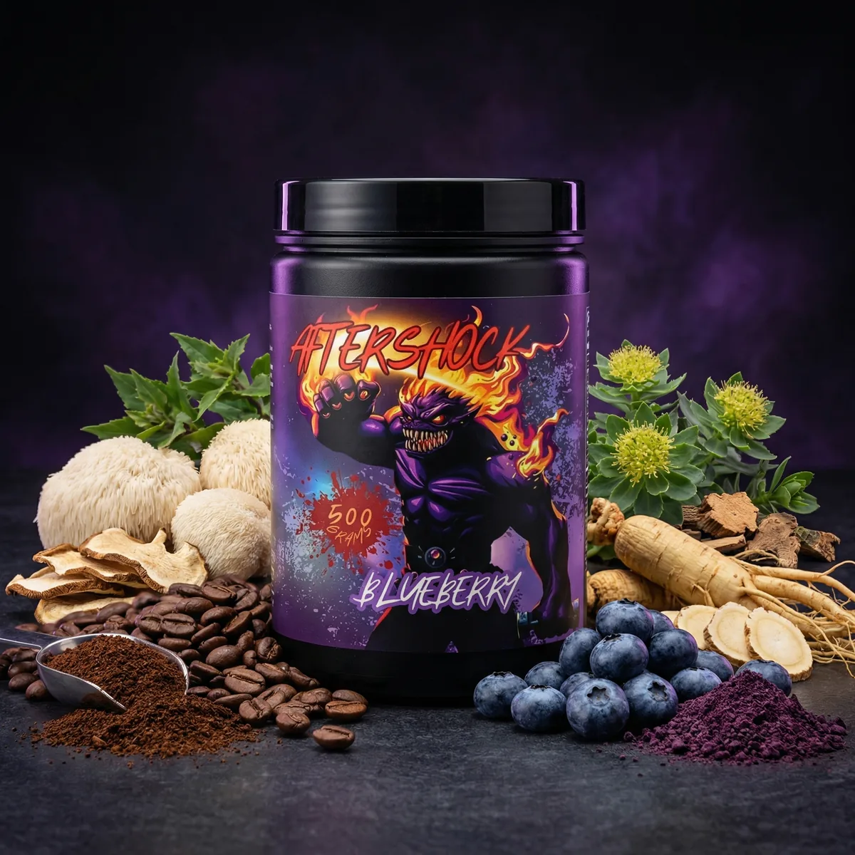 Aftershock pre-workout formula with nootropic ingredients